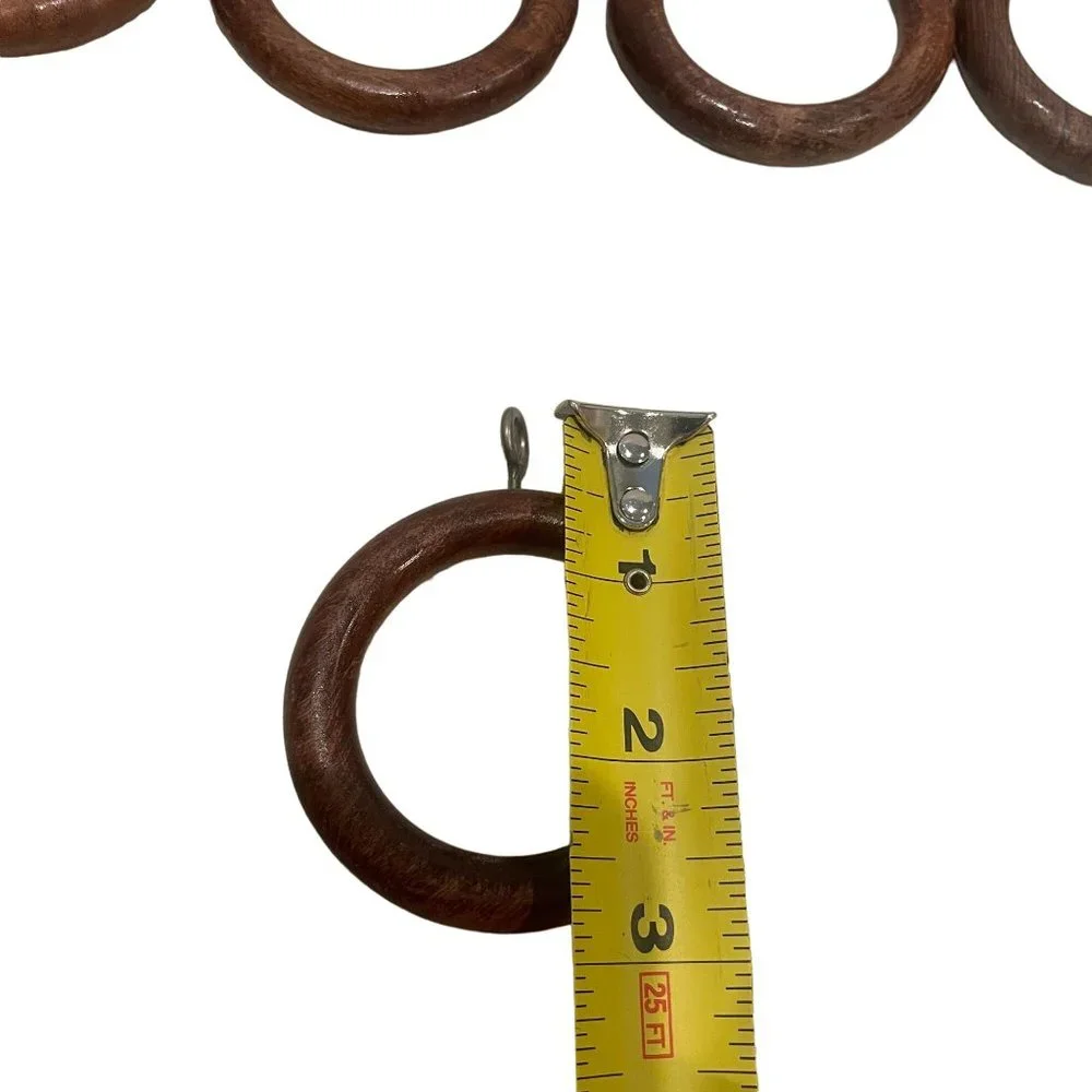 Vintage MCM Wooden Curtain Rod Drapery Round Rings With Eye Hooks Lot of 14